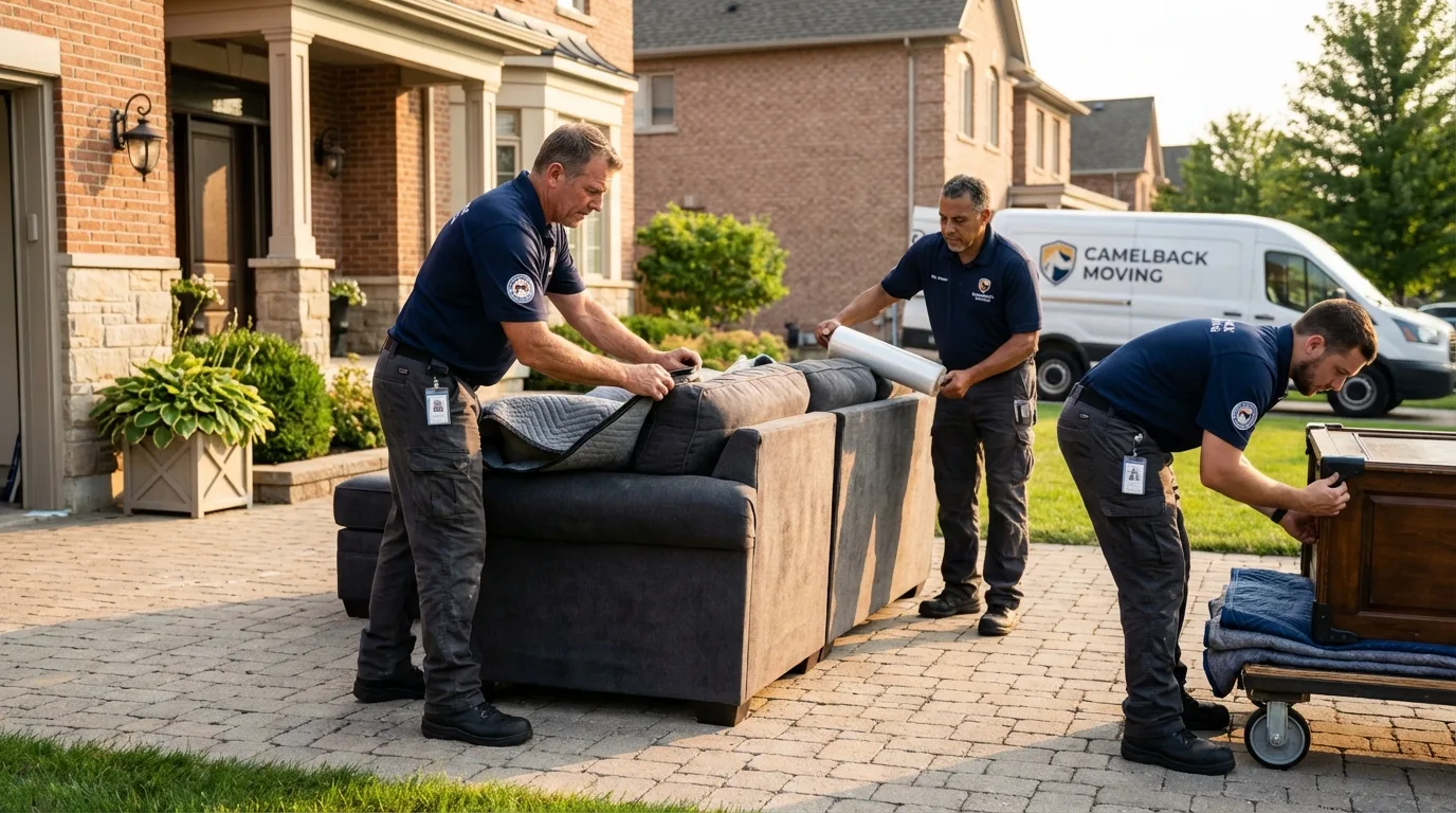 Large estate moving crew wrapping furniture in Newark, NJ